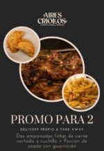 Promo para 2 persona 2 empanadas fritas de carne y una porción de asado con guarnición